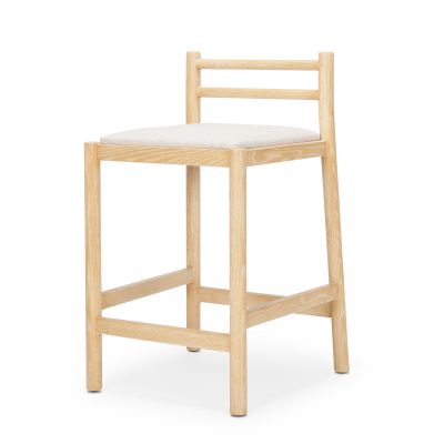 Sam Counter Stool W/ Light Brown Wood Frame and Beige Upholstered Seat