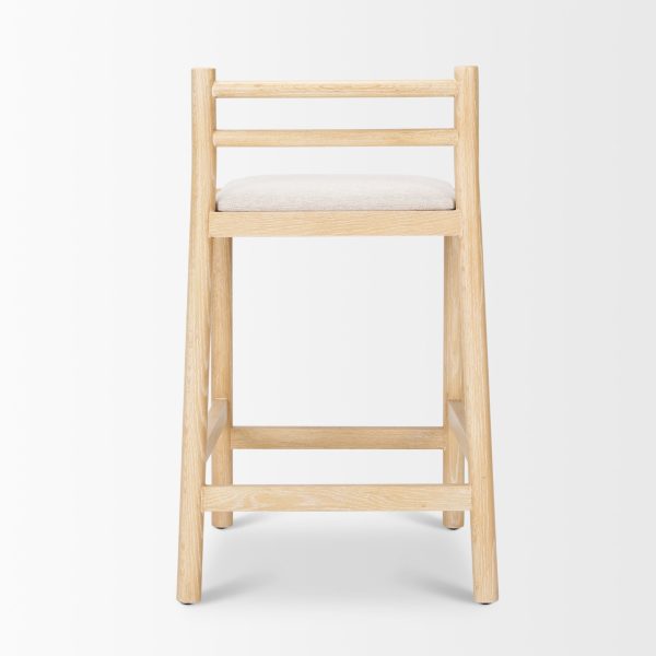 Sam Counter Stool W Light Brown Wood Frame and Beige Upholstered Seat 5