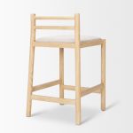 Sam Counter Stool W/ Light Brown Wood Frame and Beige Upholstered Seat