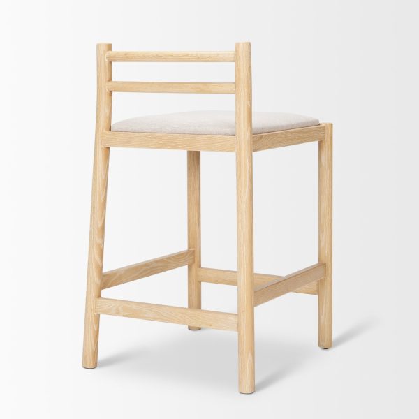 Sam Counter Stool W Light Brown Wood Frame and Beige Upholstered Seat 6