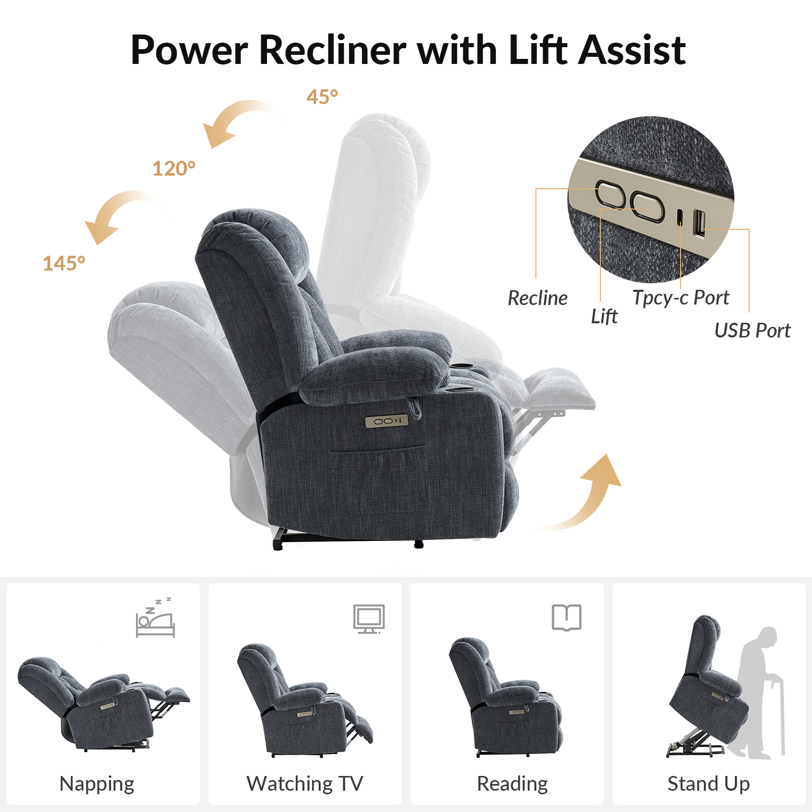 Sammy Flannel Oversized Power Lift Massage Recliner with Heat 4 Sammy Flannel Oversized Power Lift Massage Recliner with Heat - Image 4