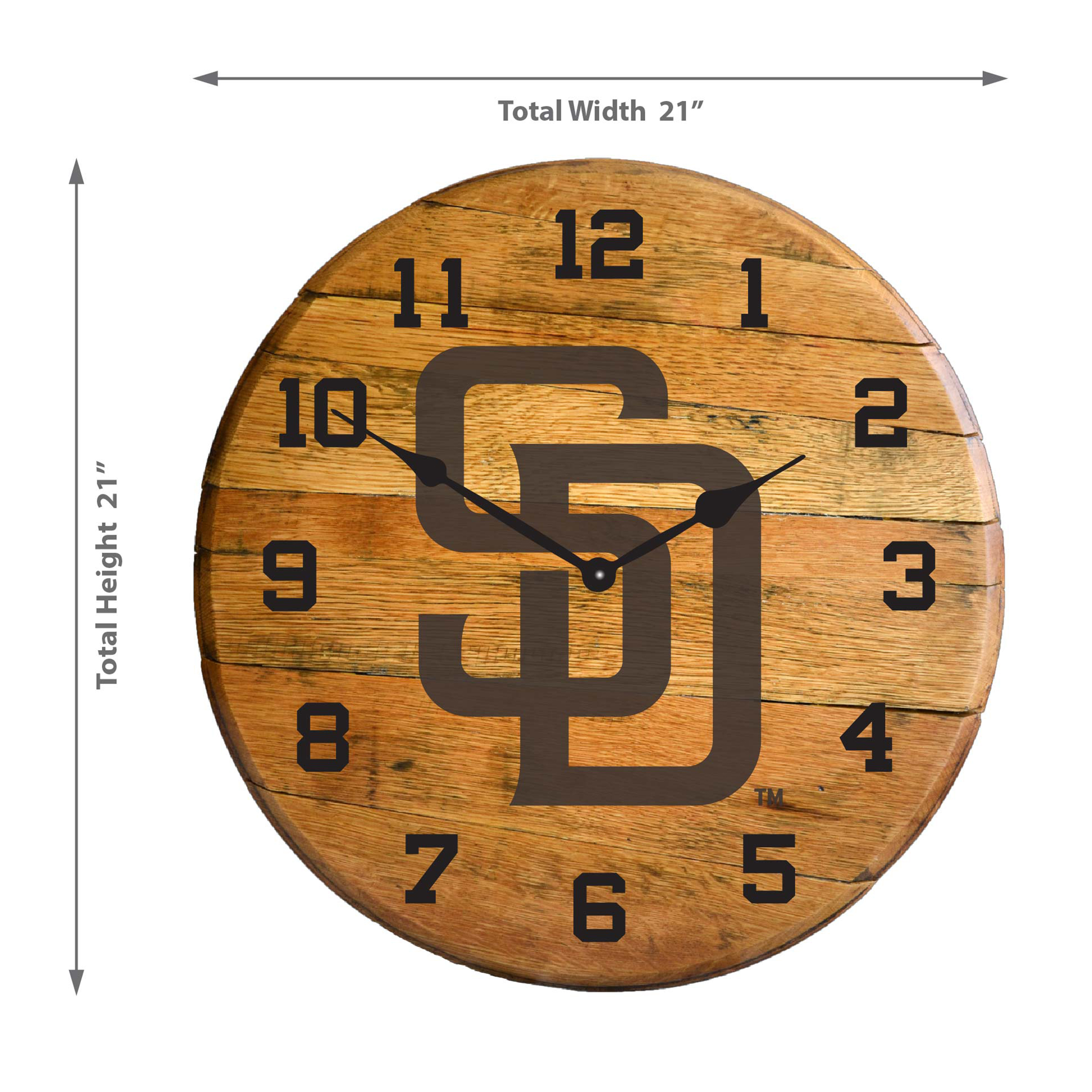 San Diego Padres Oak Whiskey Barrel Clock MLB Licensed 2 San Diego Padres Oak Whiskey Barrel Clock MLB Licensed - Image 2