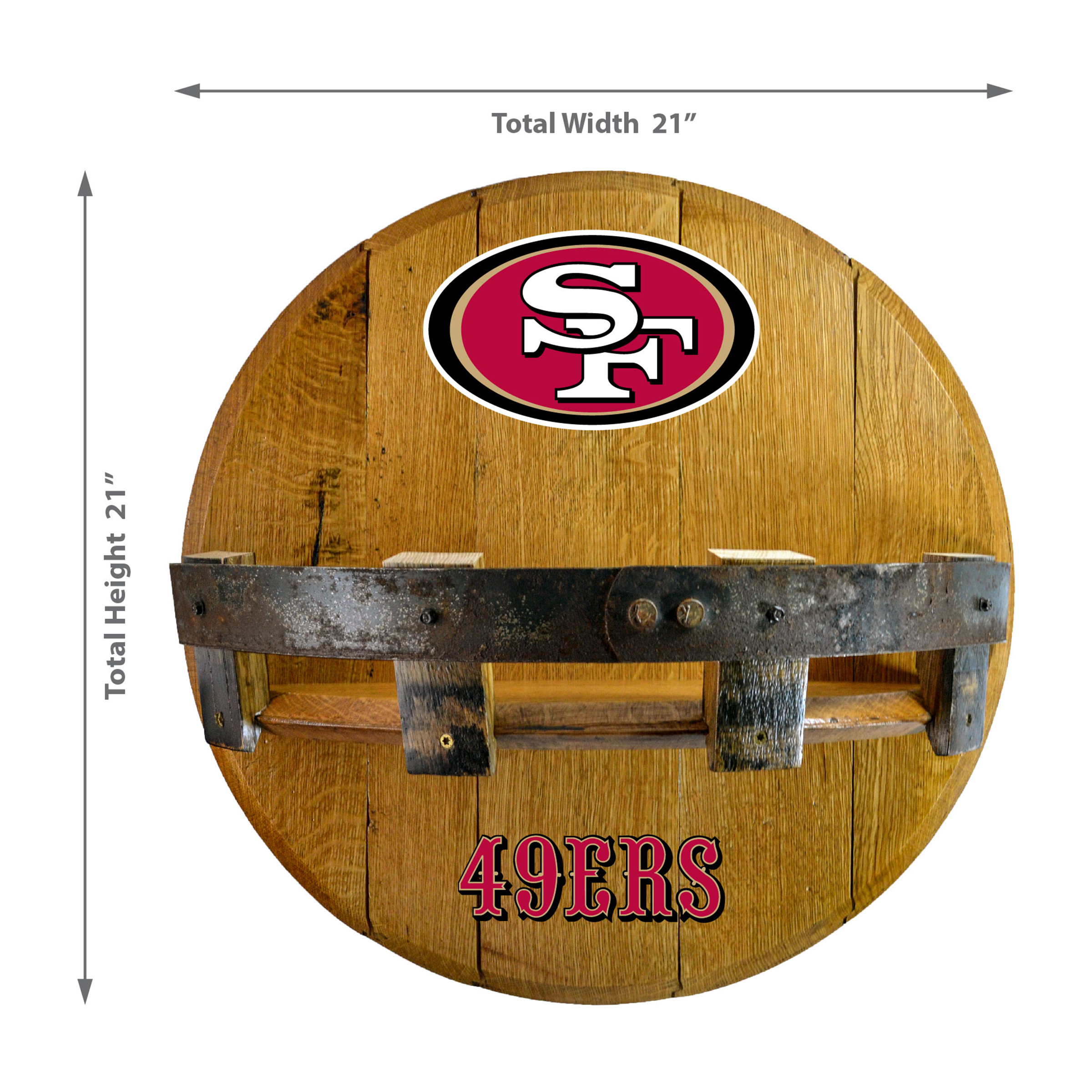 San Francisco 49ers San Collection Oak Whiskey Barrel Bar Shelf 2 San Francisco 49ers San Collection Oak Whiskey Barrel Bar Shelf - Image 2