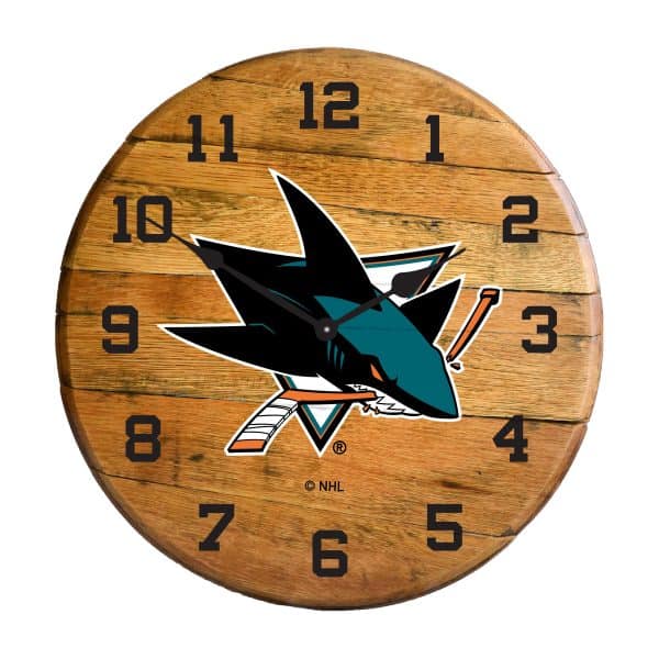 San Jose Sharks Oak Barrel Clock 2