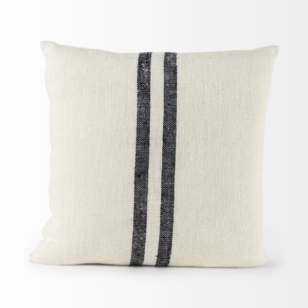 Sandra 18 x 18 Beige With Blue Stripes Decorative Pillow Cover 2