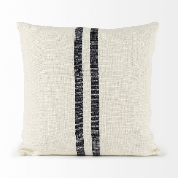 Sandra 18 x 18 Beige With Blue Stripes Decorative Pillow Cover 4