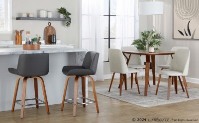 Santi 24" Mid-Century Modern Swivel Counter Stool in Grey (Set of 2) (Set of 2)