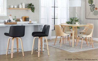 Santi Zebra Wood Black Faux Leather Modern Counter Stools 24" (Set of 2)