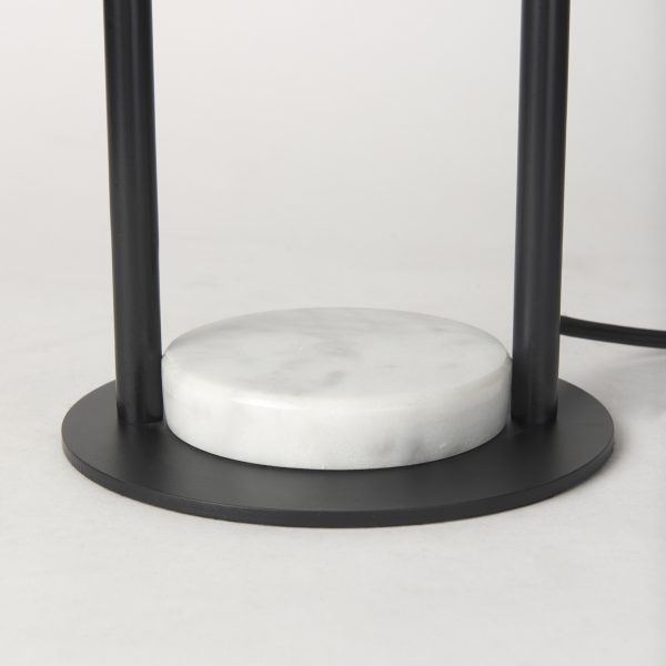 Sarah 15.0L x 10.0W x 22.2H Arched Black Metal WMarble Cube and White Shade Table Lamp 10