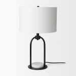 Sarah 15.0L x 10.0W x 22.2H Arched Black Metal W/Marble Cube and White Shade Table Lamp