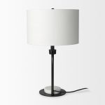 Sarah 15.0L x 10.0W x 22.2H Arched Black Metal W/Marble Cube and White Shade Table Lamp
