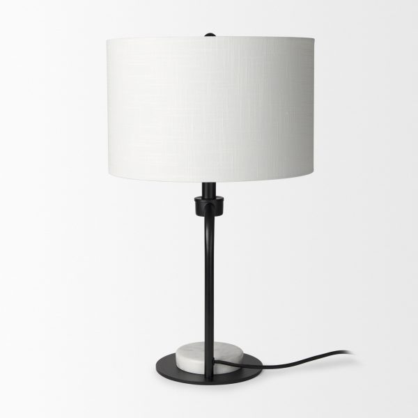 Sarah 15.0L x 10.0W x 22.2H Arched Black Metal WMarble Cube and White Shade Table Lamp 3