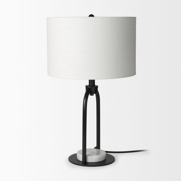 Sarah 15.0L x 10.0W x 22.2H Arched Black Metal WMarble Cube and White Shade Table Lamp 5