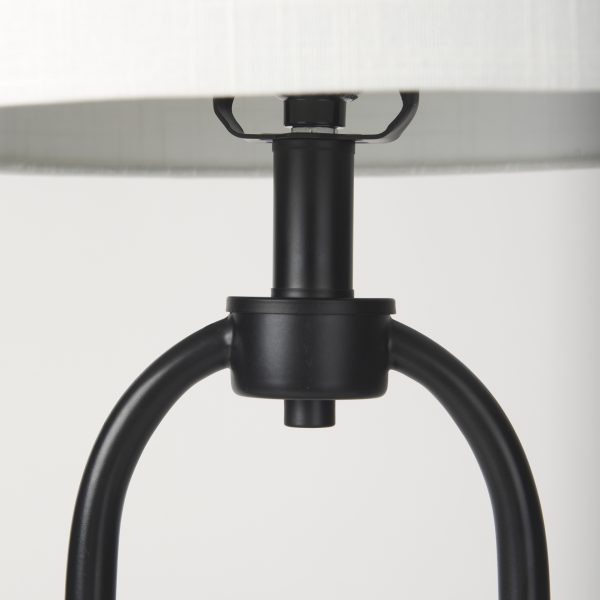Sarah 15.0L x 10.0W x 22.2H Arched Black Metal WMarble Cube and White Shade Table Lamp 9