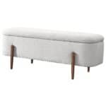 Ivory Boucle Mid-Century Modern Storage Bench with Teak Frame 6 Ivory Boucle Mid-Century Modern Storage Bench with Teak Frame
