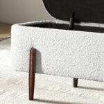 Ivory Boucle Mid-Century Modern Storage Bench with Teak Frame 9 Ivory Boucle Mid-Century Modern Storage Bench with Teak Frame