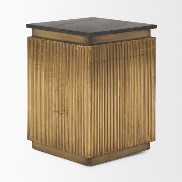 Satima Black Marble w Gold Metal Square Fluted Accent Table 6