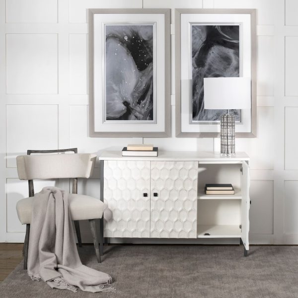 Savannah White Fir Veneer Gray Metal 3 Door Accent Cabinet 1