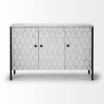 Savannah White Fir Veneer & Gray Metal 3-Door Accent Cabinet