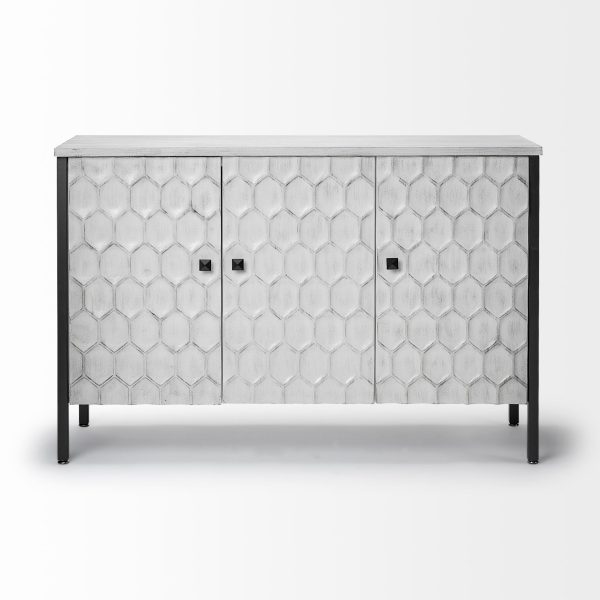 Savannah White Fir Veneer Gray Metal 3 Door Accent Cabinet 2