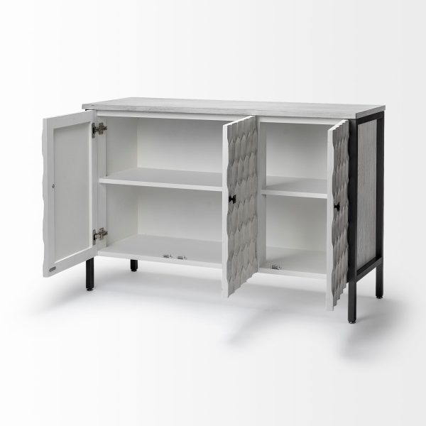Savannah White Fir Veneer Gray Metal 3 Door Accent Cabinet 5