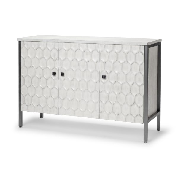 Savannah White Fir Veneer Gray Metal 3 Door Accent Cabinet
