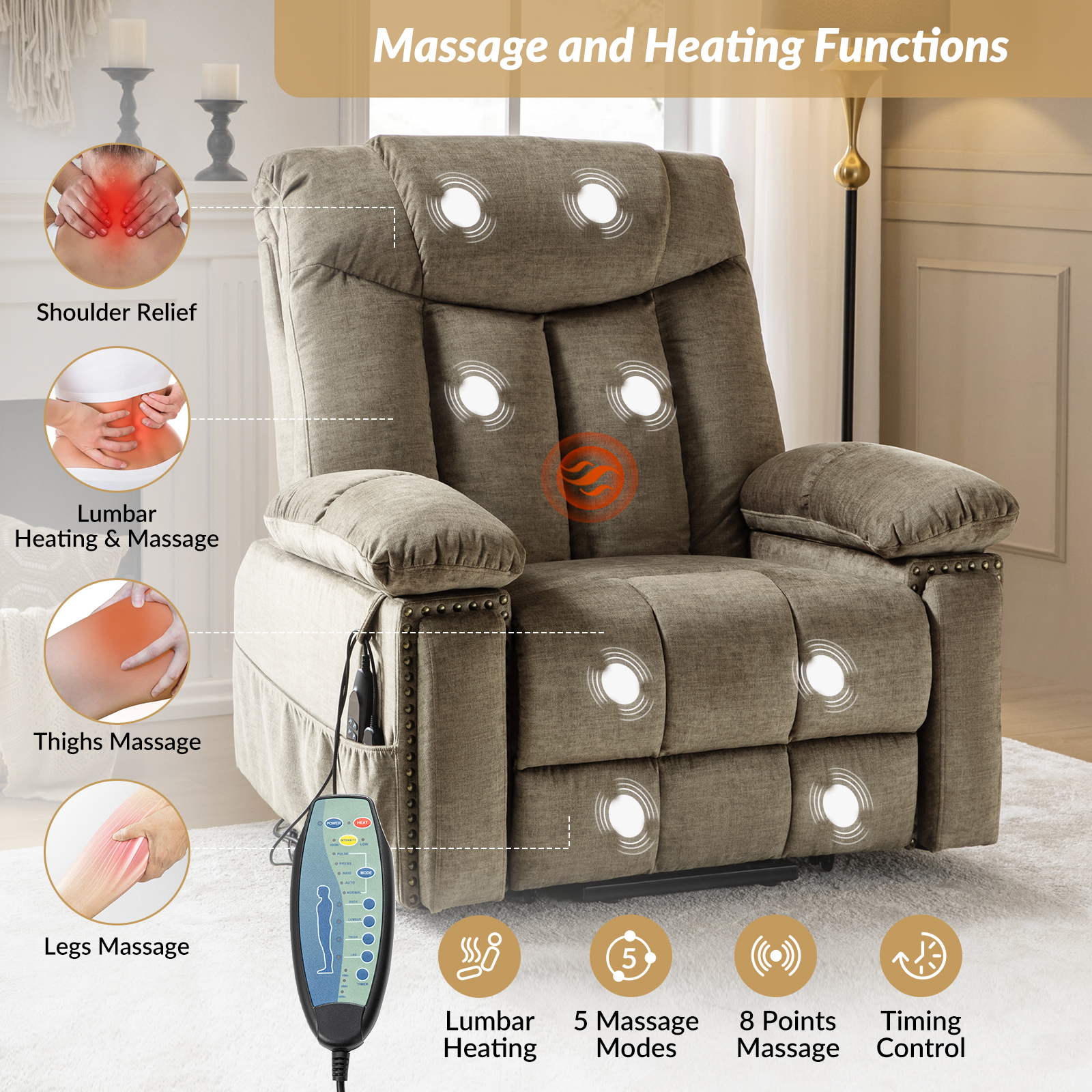 Scott Beige Velvet Power Lift Massage Recliner 2 Scott Beige Velvet Power Lift Massage Recliner - Image 2