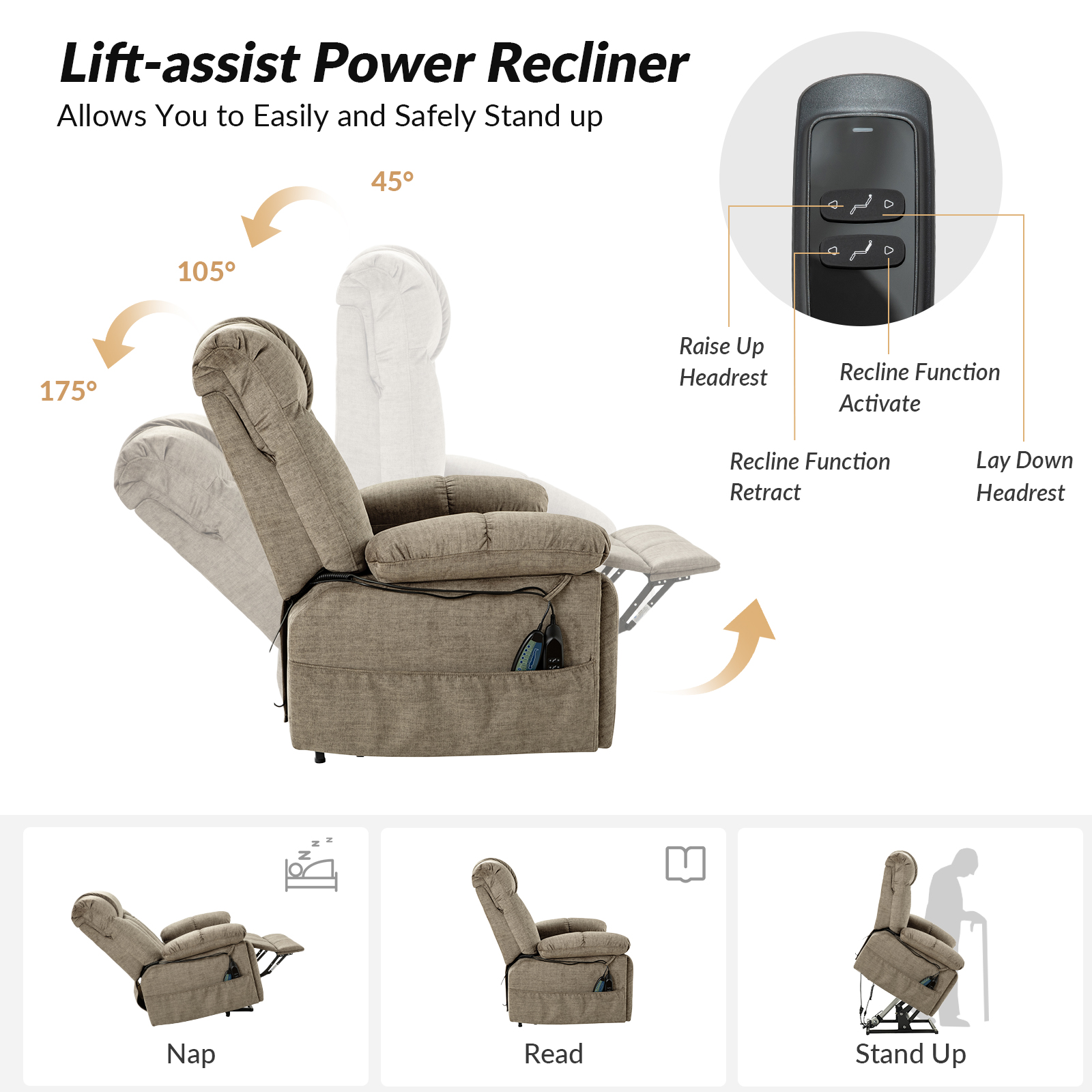 Scott Beige Velvet Power Lift Massage Recliner 4 Scott Beige Velvet Power Lift Massage Recliner - Image 4
