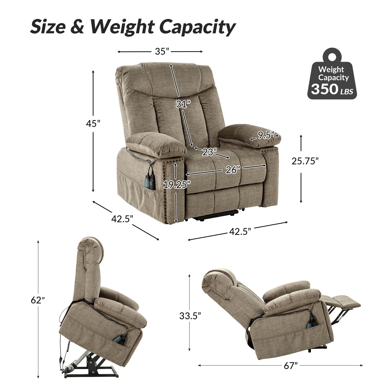 Scott Beige Velvet Power Lift Massage Recliner 5 Scott Beige Velvet Power Lift Massage Recliner - Image 5