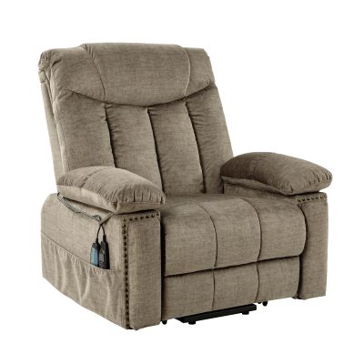 Scott Beige Velvet Power Lift Massage Recliner
