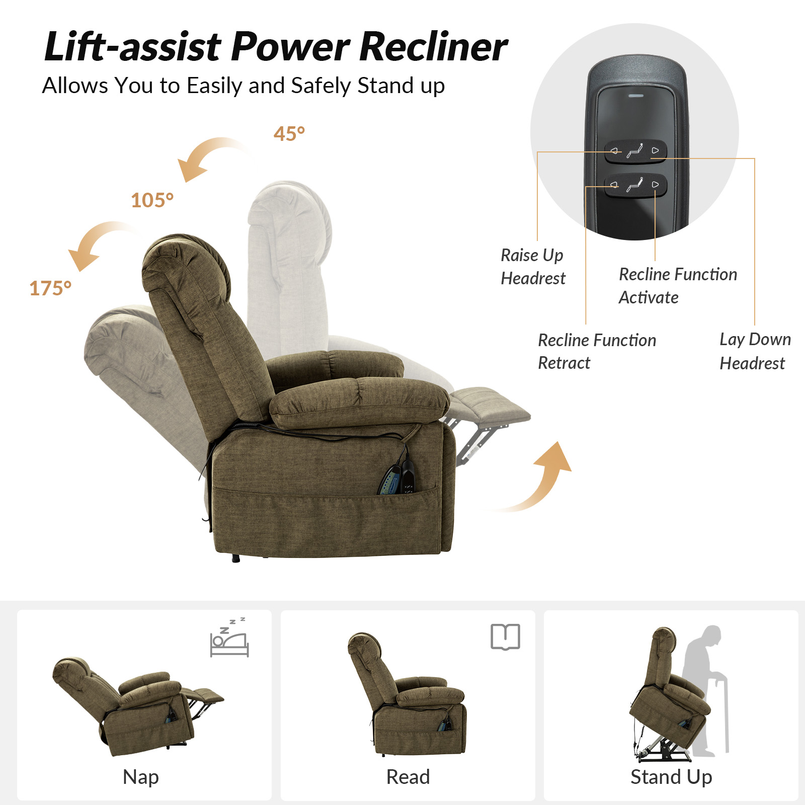 Scott Brown Velvet Power Lift Massage Recliner 4 Scott Brown Velvet Power Lift Massage Recliner - Image 4