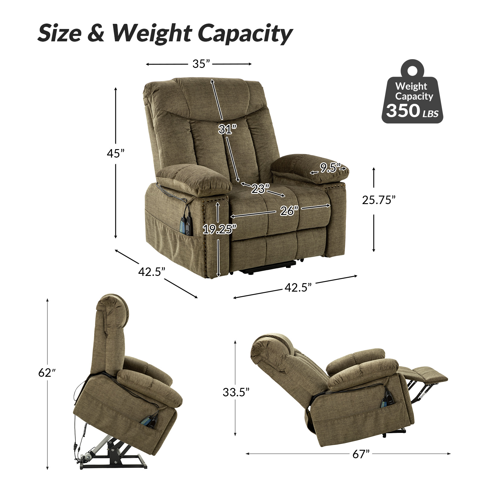 Scott Brown Velvet Power Lift Massage Recliner 5 Scott Brown Velvet Power Lift Massage Recliner - Image 5