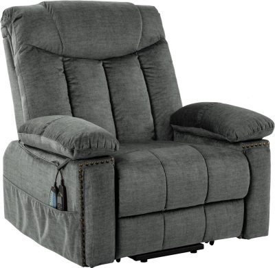 Scott Grey Velvet Oversized Power Lift Massage Recliner