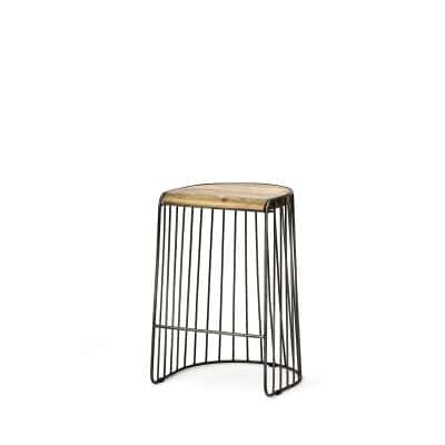 Seagram 25.6" Seat Height Brown Wood Seat Black Metal Frame Stool