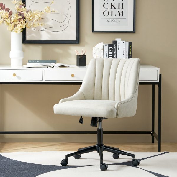 Seamas Ivory Faux Leather Tufted Ergonomic Swivel Office Chair 1