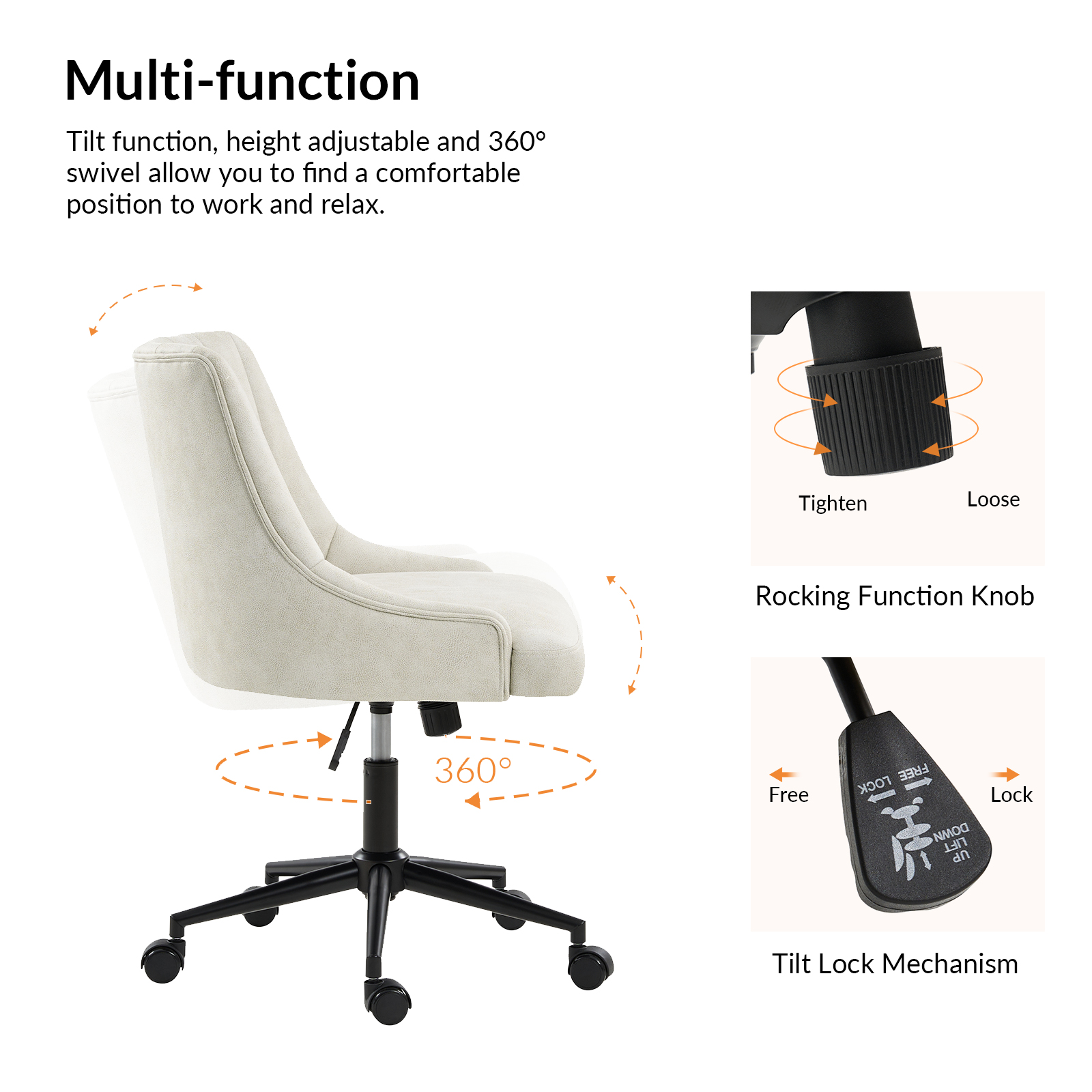 Seamas Ivory Faux Leather Tufted Ergonomic Swivel Office Chair 3 Seamas Ivory Faux Leather Tufted Ergonomic Swivel Office Chair - Image 3