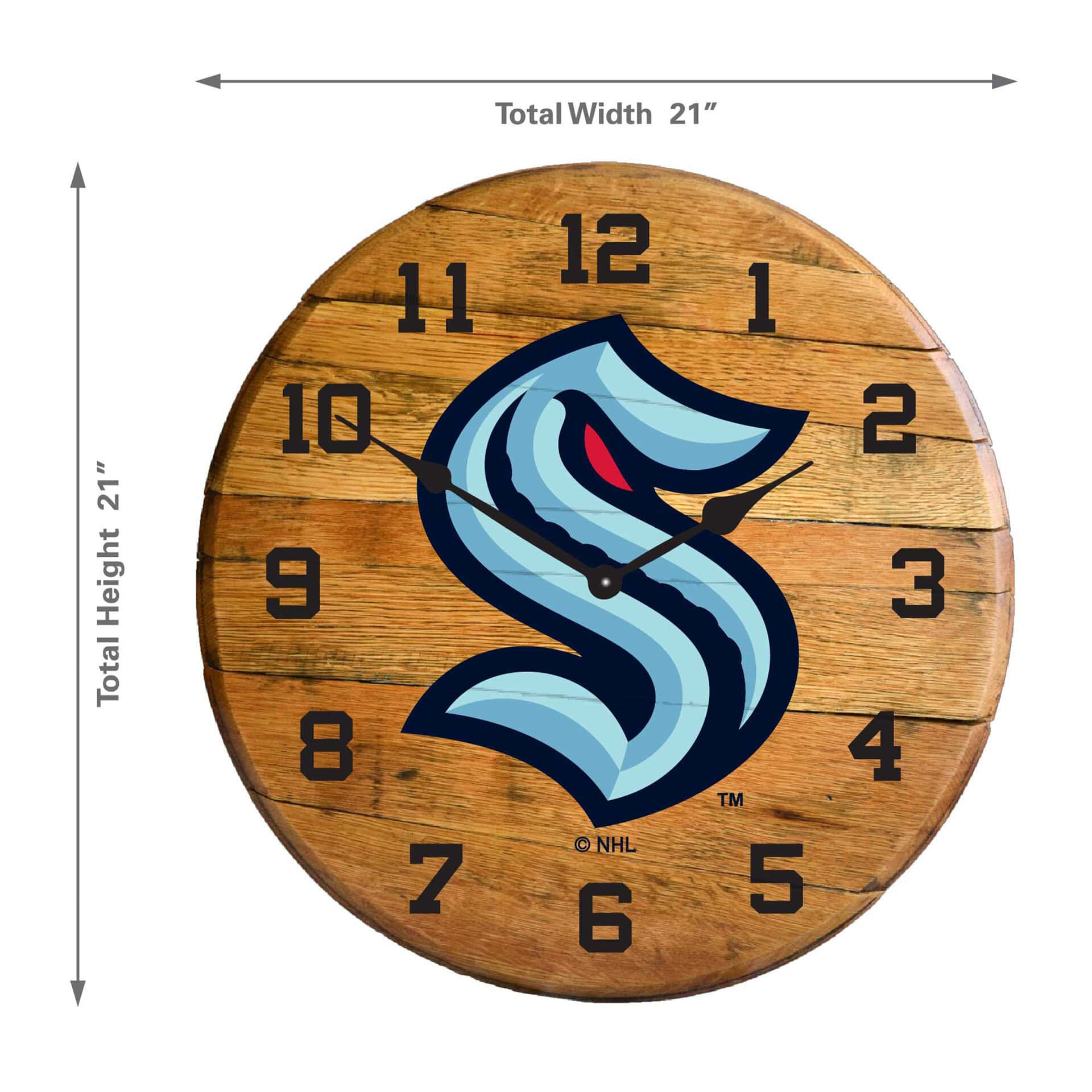 Seattle Kraken Oak Barrel Clock 2 Seattle Kraken Oak Barrel Clock - Image 2