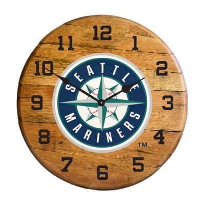Seattle Mariners Oak Whiskey Barrel Clock MLB Licensed