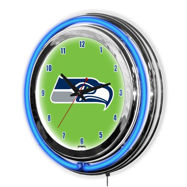 Seattle Seahawks 14 Neon Chrome Clock for Fan Room or Office 2