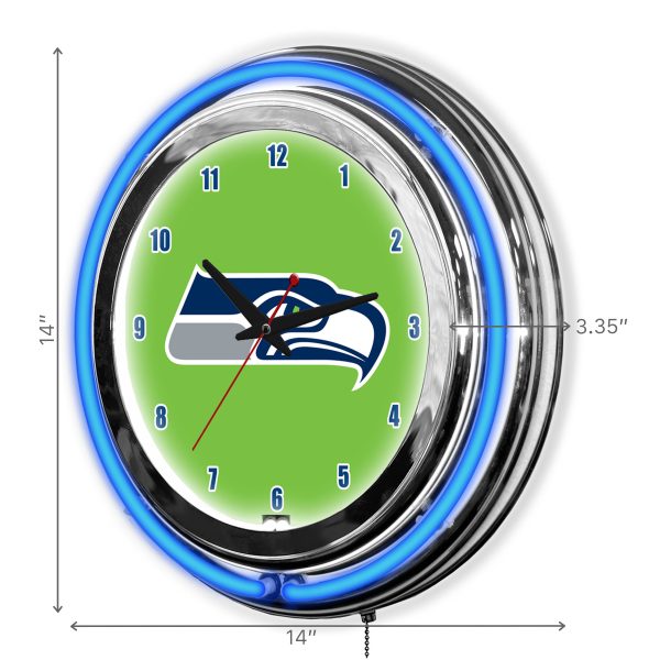 Seattle Seahawks 14 Neon Chrome Clock for Fan Room or Office 3