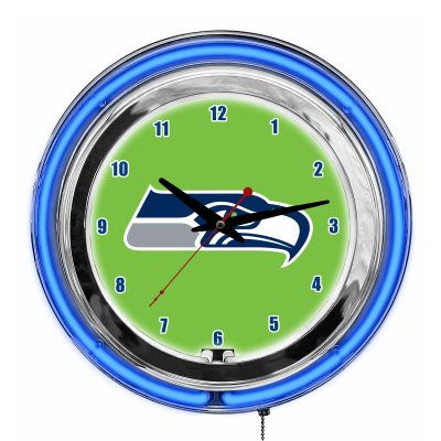 Seattle Seahawks 14" Neon Chrome Clock for Fan Room or Office