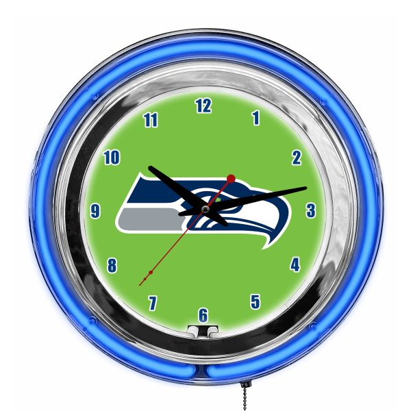 Seattle Seahawks 14 Neon Chrome Clock for Fan Room or Office