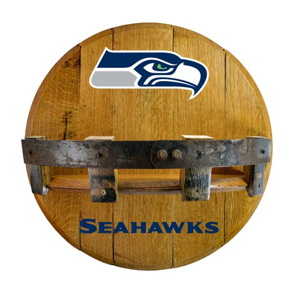 Seattle Seahawks Authentic Oak Whiskey Barrel Bar Shelf 1