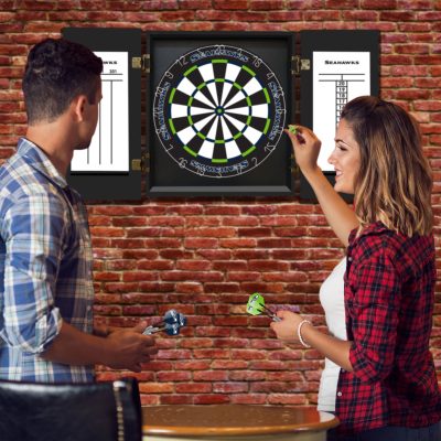 Seattle Seahawks Bristle Dartboard Cabinet Set