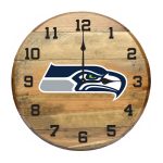 Seattle Seahawks Oak Barrel Clock Rustic Game Room Decor