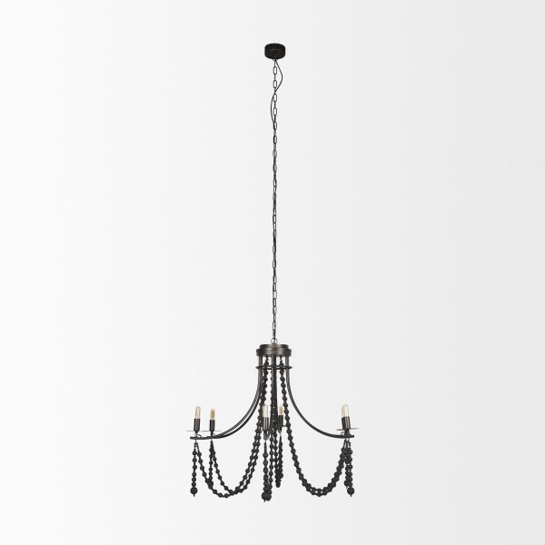 Selma Black Wood Bead and Metal Chandelier 2