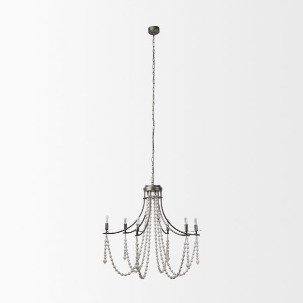 Selma White Wood Bead and Metal Chandelier 2