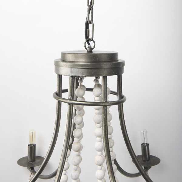 Selma White Wood Bead and Metal Chandelier 5