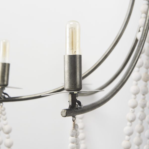 Selma White Wood Bead and Metal Chandelier 7