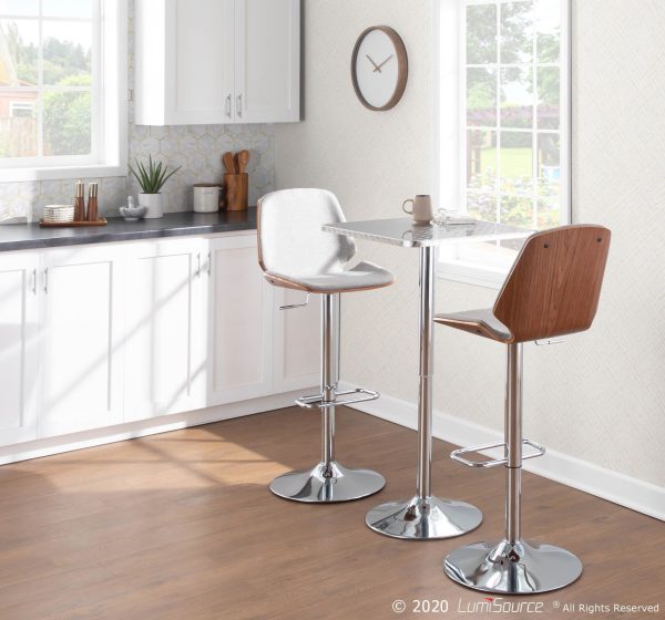 Serena Grey Fabric Walnut Wood Mid Century Modern Swivel Barstool 1